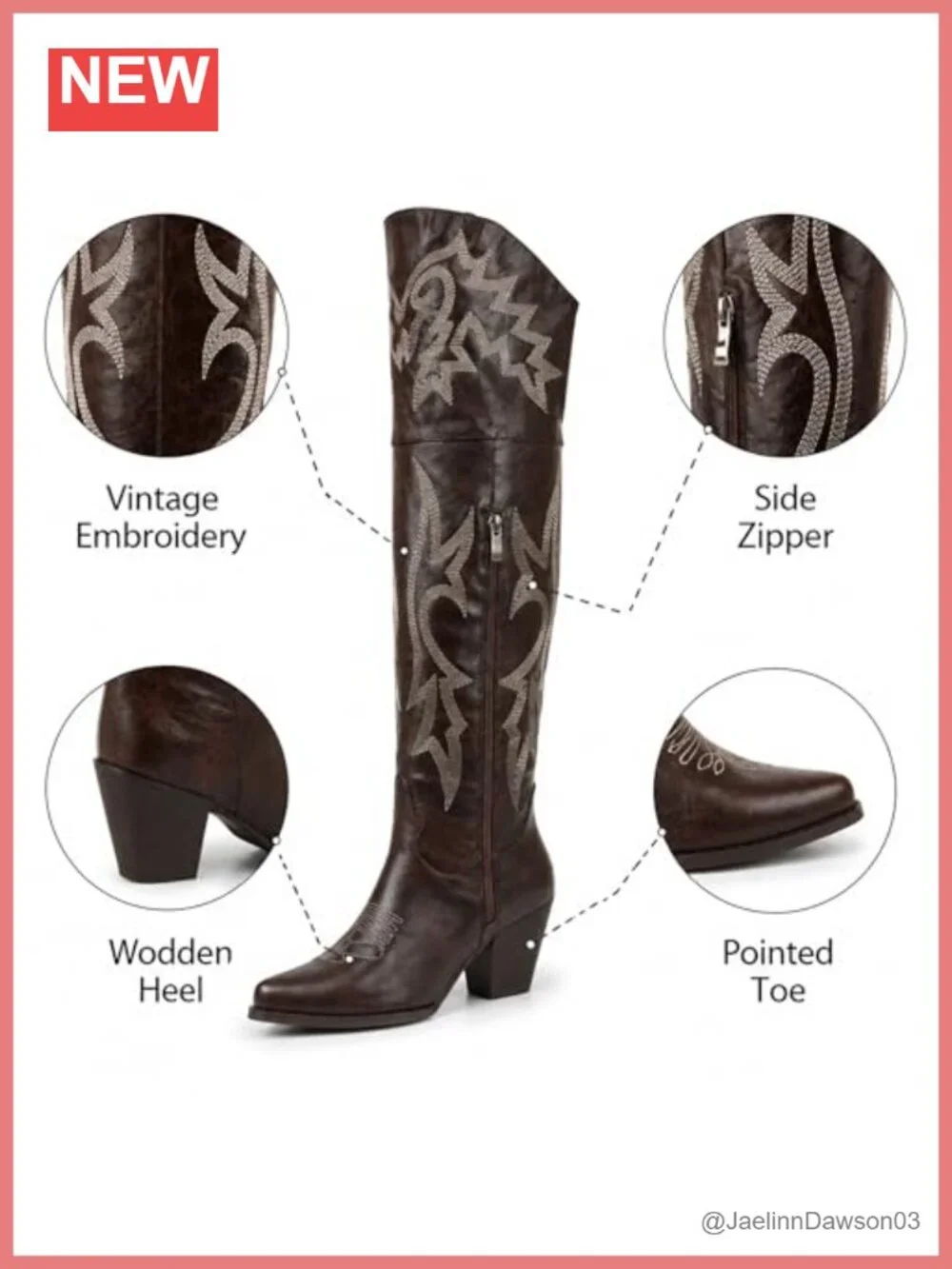 Over the Knee Cowboy Boots, Pointed Toe, Block Heel, Faux Leather